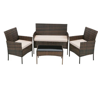 Patio Furniture Set 4 Pieces Outdoor Rattan Chair Wicker Sofa Garden Bistro Sets - Image 1 of 4