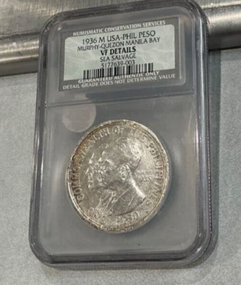 1936M US/Philippines Peso Murphy-Quezon Commemorative NGC VF DETAILS SEA SALVAGE - Image 1 of 2