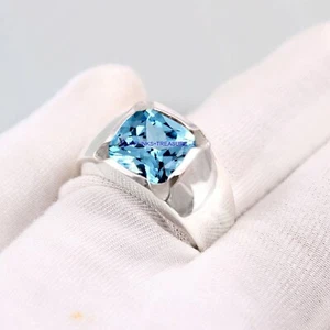 Anello da uomo in argento sterling 925 con pietra preziosa topazio blu naturale #6789 - Foto 1 di 4