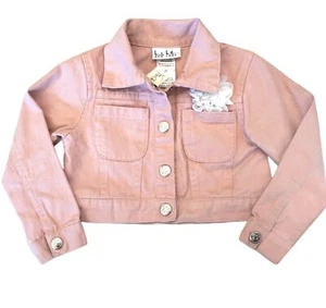 Toddler 2T NICOLE MILLER Pink Cotton Twill Denim Jacket 3D Hydrangea Accent - Picture 1 of 2
