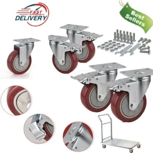 4pcs 100mm Heavy Duty Swivel Castor Wheels Trolley Furniture Caster Rubber 600kg - Picture 1 of 21