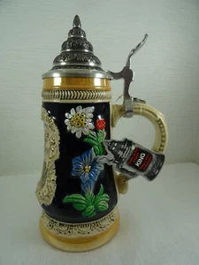 King Covered Beer Stein Rothlinburg Germania 8" NUOVO NUOVO CON ETICHETTE coperchio ceramica metallo - Foto 1 di 8
