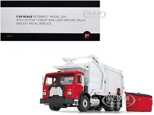 PETERBILT 520 FRONT LOAD GARBAGE TRUCK & BIN RED & WHITE 1/34 FIRST GEAR 10-4335 - Picture 1 of 2