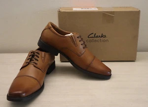 Clarks 26130096 Men's Sz 8.5W Dark Tan Leather Tilden Cap-Toe Dress Shoes $100 - Picture 1 of 12
