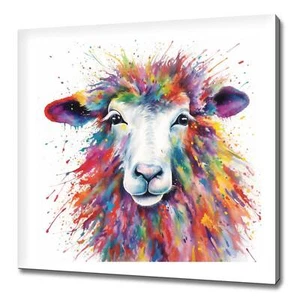 Sheep Ram Colourful Watercolour Painting Style, Animal Canvas Print Wall Art - Picture 1 of 7