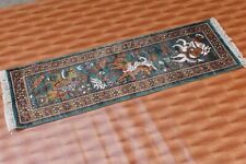 Wall Hanging Rug Hand Knotted Rug 1.6x4 ft Green Hunting Home Décor