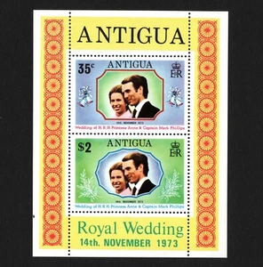 Hoja de recuerdos de boda real de Antigua 1973 Sc#322a sin montar o nunca montada 46270 - Imagen 1 de 1
