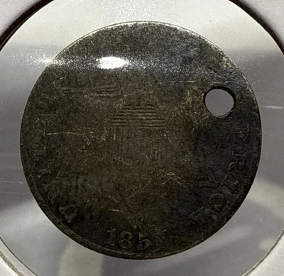 1854 - 1859 Three Cent Silver 3C U.S. Coin Star Trime Type 2 With Arrows - Holed - Image 1 of 4