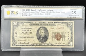 1929 Serial Number 2, Type 2 Lafayette IN First Merchants NB PCGS VF25 Fancy Low - Picture 1 of 4