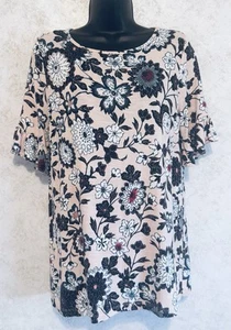 LOFT Outlet rosa Blumen T-Shirt dehnbar Größe Petite Large Rüschenärmel - Bild 1 von 16