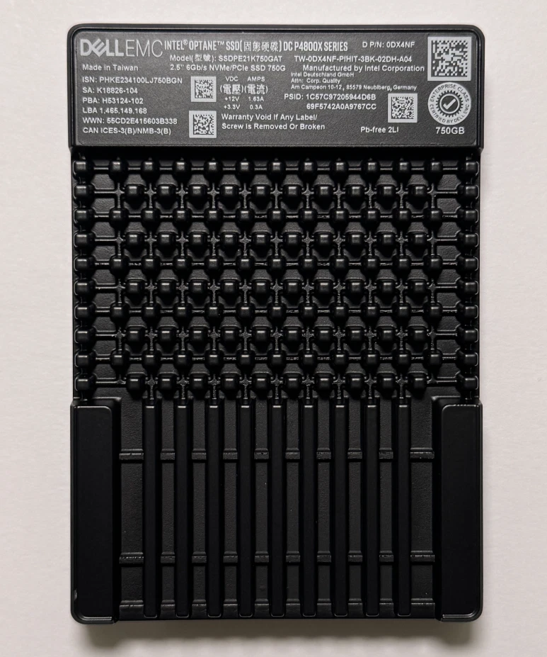 Intel Optane P4800X 750GB DELL SSD U2 NVMe PCIe3.0x4 6Gb/s SSDPE21K750GAT 0DX4NF - Image 1 of 1