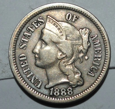 1888 Three Cent Piece Nickel Cleaned  {{{3776 - Image 1 of 4