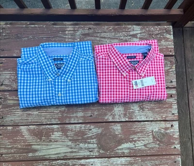 CHAPS Mens Easy Care Short Sleeve Button Down Plaid Casual Shirt Lot (2)|Size:L - Image 1 of 4