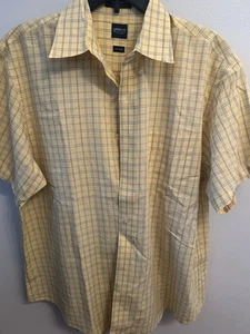 Arrow Men’s Short Sleeve Button Up Shirt, Size L 16-16.5, Yellow With Blue Plaid - Picture 1 of 4