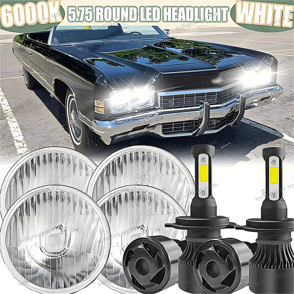 4PCS 5.75" 5-3/4" 6000K LED Headlights Hi/Lo Beam For Chevrolet Caprice 1966-76 - Image 1 of 4