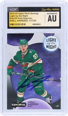 Tarjeta CGC Kirill Kaprizov Wild firmada 2023-24 Upper Deck Synergy #LN-KK #/899 Foto 1 de 3