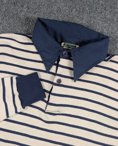 Vtg LL Bean Long Sleeve Polo Shirt Mens Small (tag Large) Navy Striped - Picture 1 of 9