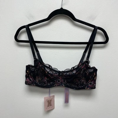 Savage x Fenty Malha de Renda Preta Ninfa Transparente Nova Bralette Sem Alças 36D $64 - Imagem 1 de 4