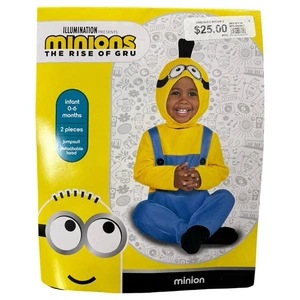 NWT Minions Infant Costume 2-Pc Halloween Jumpsuit Baby 0-6 Months Rise of Gru - Picture 1 of 5
