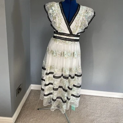 BNWT Ladies COAST Size 10 Floral Embroidered  Chiffon Dress With Lace Trim - Image 1 of 4