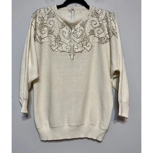 Vintage Cottagecore Old Money Embroidered Yoke Sweater Size Medium Baroque Cozy - Picture 1 of 3