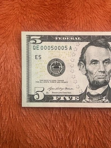 $5 2021 Binary Double Quad Fancy Serial Number 0’s & 5’s 00050005 - Picture 1 of 4