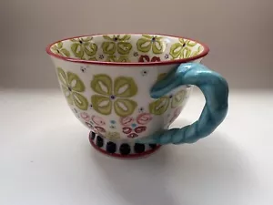 Anthropologie Elka Ayaka Floral Footed Pedestal Mug Tea Cup Twisted Handle - Picture 1 of 6