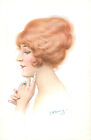 Drawn charm beauty lady daydream illustrator J.H. Reading postcard