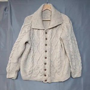 Herren Handstrick Cardigan XL 46" Brustumfang Elfenbein Grobstrick Langarm Pullover - Bild 1 von 7