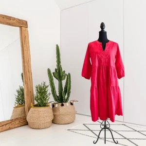 Chicos Women’s 0 = S 3/4 Sleeve Embroidered V-Neck Dress Coral Red - Picture 1 of 13