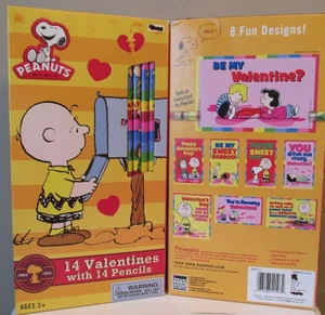 Biglietti San Valentino Snoopy Peanuts + matite 14 ciascuno 8 disegni - Foto 1 di 1