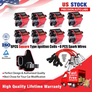 UF271 Square Ignition Coil & Spark Plug Wire For Chevy GMC 4.8L 5.3L 6.0L 8.1L - Picture 1 of 14