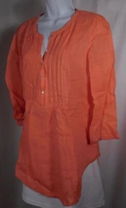 Blusa Túnica CALYPSO ST. BARTHS Coral Lino Cuello en V PinTuck Plisada Mangas 3/4 Talla S - Imagen 1 de 7