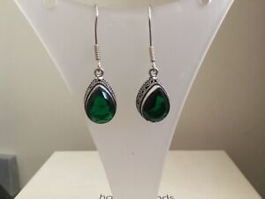 Sterling silver + Green Aventurine stone vintage style earrings ..