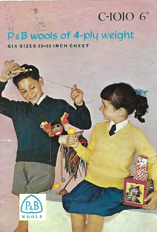 Vintage P&B Wools Knitting Pattern Girls And Boys Raglan Sweater - 4-ply - Image 1 of 1
