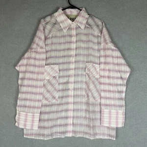 Blanca Shirt Womens One Size White Pink Plaid Sheer Oversized Button Up - Picture 1 of 6