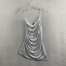 Y2K 2000s Raw Honey Silver Metallic Ruched Futuristic Space One Shoulder Top L