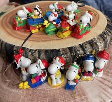13 Whitmans Peanuts Santa Snoopy  Lucy Woodstock TRAIN Ornaments VTG Ski Sled