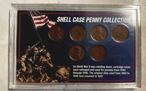 Shell Case Penny Collection - Wheat Pennies in Case WWII Era Vintage Collectible - Picture 1 of 7