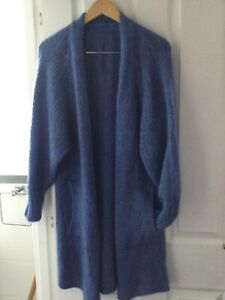 Italian Long Blue Mohair Handknitted Cardigan Size 16