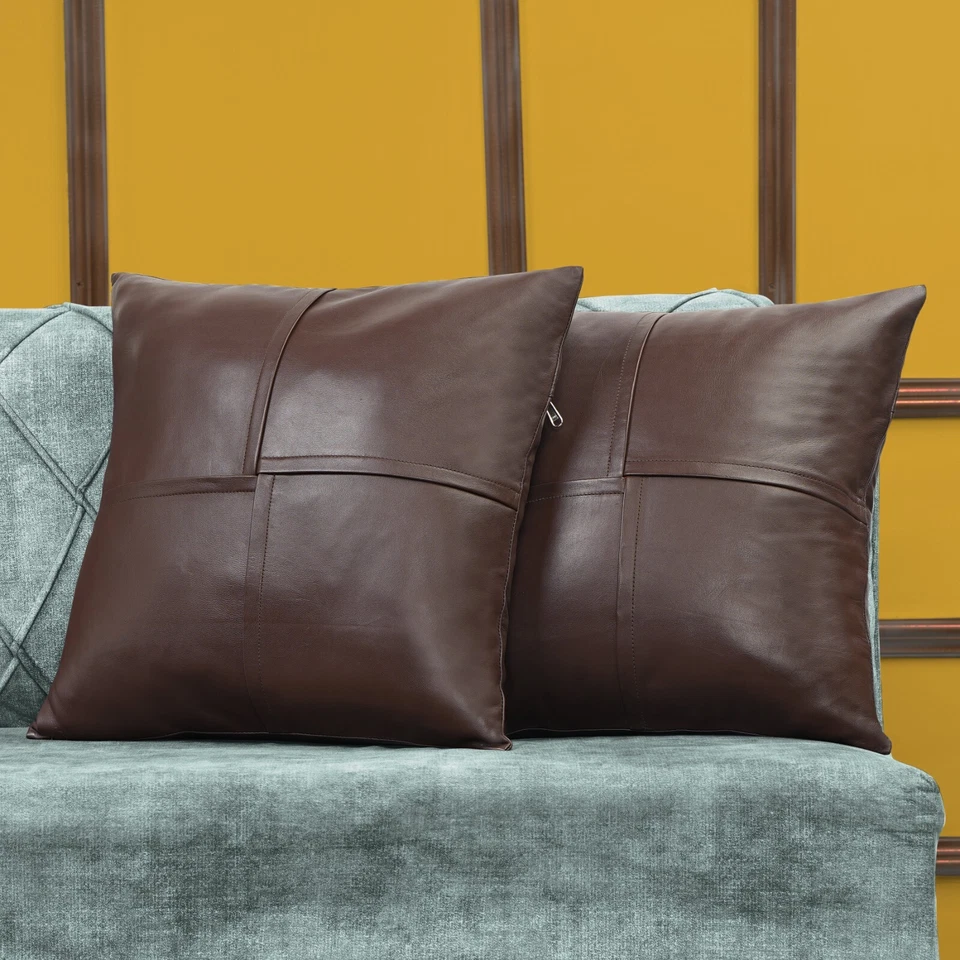 NUEVA Funda de Almohada de Cuero Marrón Piel de Cordero Sofá Funda de Cojín Decoración de Habitación y Dormitorio Foto 1 de 4