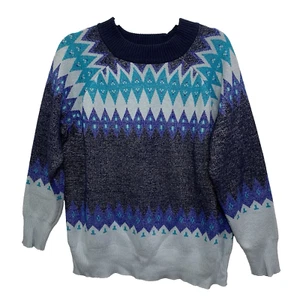 Denim & Co Signature Fair Isle Mock Neck Woman Multicolor Shimmer Sweater MEDIUM - Picture 1 of 11