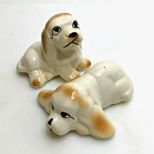 Vintage Ceramic Figurines Hound Beagle Dog Puppy Small Brown White Set of 2 - Picture 1 of 10