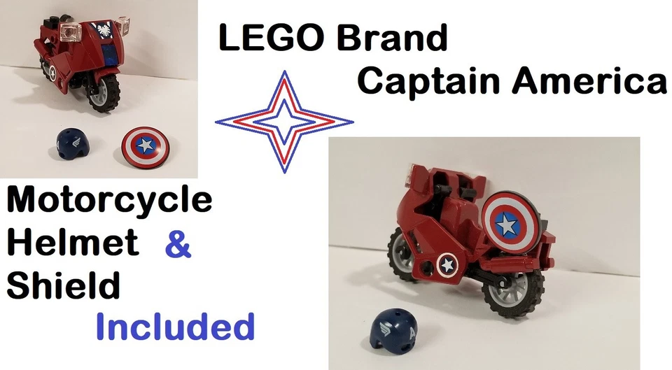 LEGO Minifigure Captain America Set Motorcycle Helmet Shield Stickers on Bike - Image 1 of 1