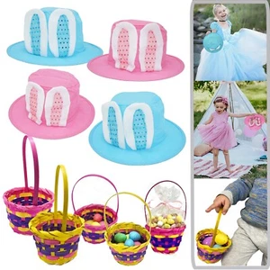 56cm Easter Top Hat Basket Rabbit Bunny Ears Bonnet Treat Bucket Egg Hunting Set - Picture 1 of 67