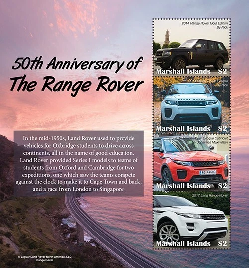 Marshall Islands 2021 - Range Rover Cars - Sheet of 4 Stamps - Scott #1314 - MNH - Image 1 of 1