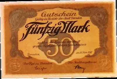 UNCIRCULATED 1918 Germany DRESDEN 50 Mark Banknote - Image 1 of 2