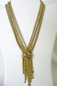 Vtg. 1960's Braided Chain & Medallion Necklace Gold Tone Topaz Waterfall - Picture 1 of 13