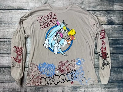 Tom And Jerry Shirt Men’s Pullover Long Sleeve  Graphic Print Graffiti 3XL - Image 1 of 4