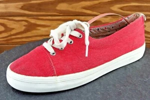 Lands' End Women Sz 8.5 M Red Lace Up Fashion Sneakers Fabric Shoe 494708 - Picture 1 of 9